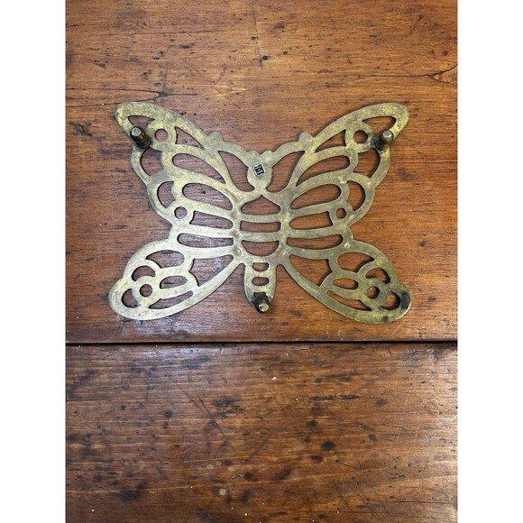 Vintage Brass Butterfly Trivet Decorative Wall Art Metal Hot Pad Made in India - Picture 4 of 7